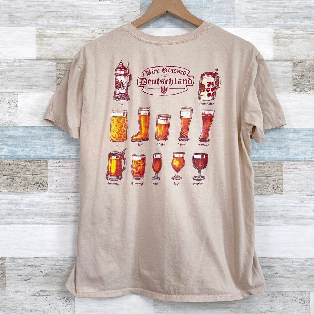 Brew City Beer Glasses Of Deutschland Graphic Tee Beige Brown Mens Small - Picture 3 of 5